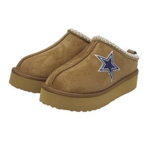 NWT Cuce Dallas‎ Cowboys Chestnut Slip On Boots Crystal Logo Womens Size 8